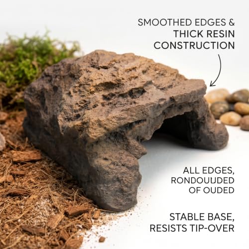 Reptile Hide, Resin Toad House Realistic Rock Cave Safe Humid Shelter for Frogs & Small Reptiles Indoor/Outdoor Garden Use, Reptile Cave
