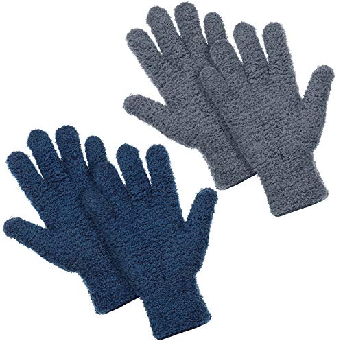 Patelai 2 Pairs Microfiber Gloves for plants Dusting Cleaning Glove Mittens House Cars Blinds Dusting(Gray, Dark Blue,Large) - color: Gray, Dark Blue, size: Large (2 Pairs)