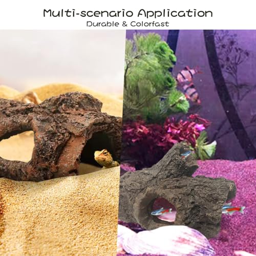 Tfwadmx Leopard Gecko Hide, 7" Reptile Hideout, Resin Simulated Hollow Log for Aquarium, Betta Fish Hideout, Reptile Tank Accessories for Corn Snakes, Young Lizards, Hermit Crabs, Frogs