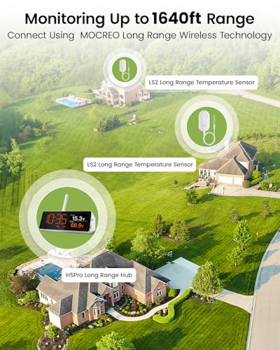WiFi Remote Thermometer Freezer Alarm, 1/3 Mile Long Range, with IP67 Waterproof Probe, App Email Alert, with Digital Monitor Hub, 2 Smart Temperature Sensors for Refrigerator, Hot Tub, RV - style: 1 Long Range LCD Hub + 2 Non-Waterproof Sensors