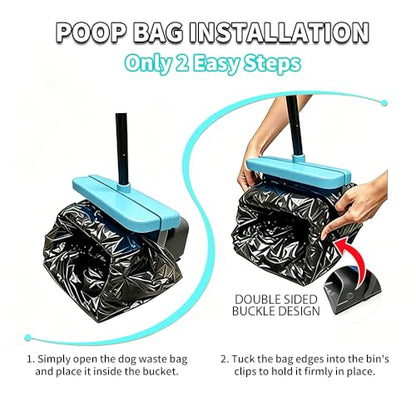 Pooper Scooper, 46" Long Handle Heavy Duty Picker-Upper, Swivel Bin Rake Kit with Bag Attachment, 100 Waste Bags for Small Large Dogs Puppy Poop Trash Litter Cleanup Yard Outdoor Pet Essentials - color: Gray & Turquoise Blue