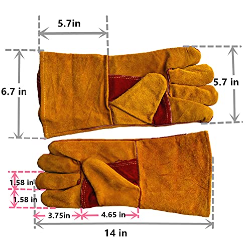 Bite Proof Glove Animal Handling Gloves (1Pair) Leather 14 inch Cowhide Reinforced Padding Palm Gardening Work for Dog Cat Scratch (Brown)