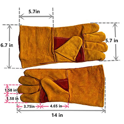 Bite Proof Glove Animal Handling Gloves (1Pair) Leather 14 inch Cowhide Reinforced Padding Palm Gardening Work for Dog Cat Scratch (Brown)
