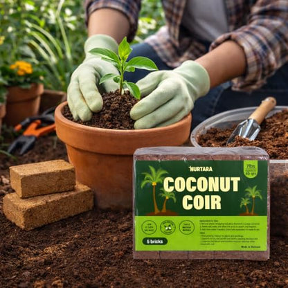 Coconut Coir Bricks, 5 Pack, 7lbs Coco Peat for Plants and Reptiles | Expands to 40 qt, 5 compressed bricks, seed starting, potting mix base, low EC, pH balanced, made in Vietnam - size: 7 Lbs (Pack of 5)