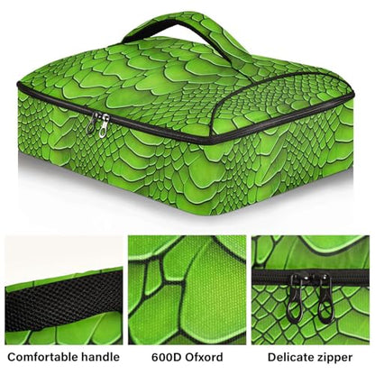 Green Snake Scales Pattern Casserole Carrier Bag, Thermal Insulated Food Tote, Hot & Cold Dish Storage Case for Picnic Camping Parties