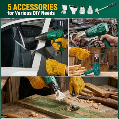 SATA Heat Gun with LCD Display, Variable Temperature 120℉-1200℉ Hot Air Gun with Memory Function and One-Touch Cooling for Vinyl Wrap, Paint Remover, Heat Shrink and Crafts, Anti-Scald Air Nozzle