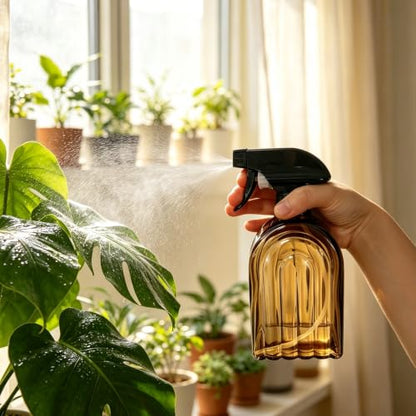 Amber Glass Plant Mister Spray Bottles, 13.5oz Adjustable Nozzle, 2 Pack | 360° rotatable nozzle; lead-free BPA-free thick glass; 13.5oz large capacity for plants, hair, cleaning & pet care - color: Amber-1