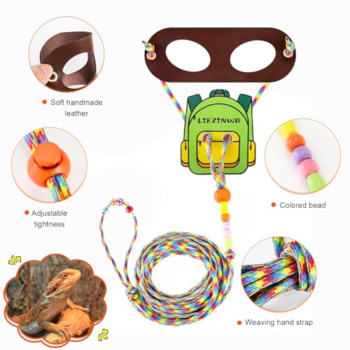 LIKZINWA Bearded Dragon Sling Carrier and Leash Harness,Small Animal Carrier with Adjustable Strap and 4 Size Pack Reptile Harness(Schoolbag+Carrier) - color: red+harness