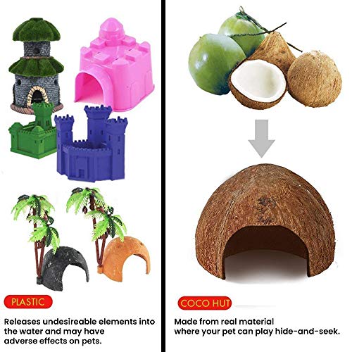 SunGrow Coconut Hut for Crested Gecko, 5x3 Inches Reptile Climbing Hide, Leopard Gecko Tank Cage Habitat Accessories, Smooth-Edged Coconut Shell, for Exercise, Crawling, Perching and Basking Spot