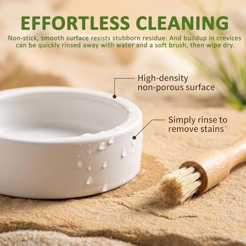 3 Pack Escape Proof Reptile Feeding Dish, Reptile Food and Water Bowl, Ceramic Worm Dish for Bearded Dragon, Lizard, Gecko