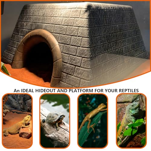 Large Bearded Dragon Basking Platform Oversize Reptile Hide Cave Natural Rock Resin Lizard Hideout for Bearded Dragon Lizards Ball Python Snakes Turtle Large Reptiles