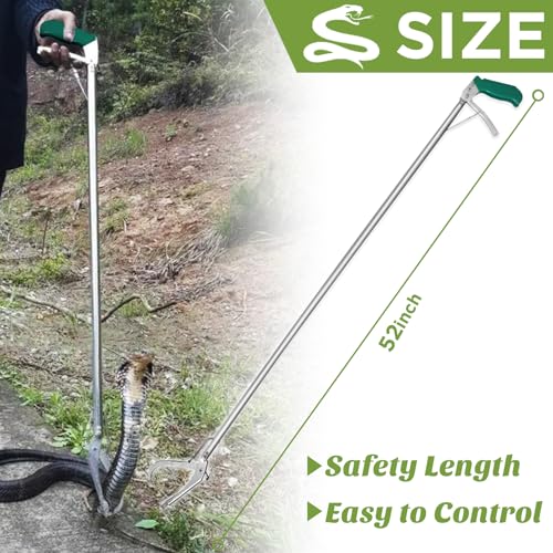 HOMEYA 52" Snake Tongs Grabber, Heavy Duty Snake Catcher Wide Jaw Handling Tool, Rattle Snake Catcher, Extra Long Snake Tongs, Snake Catcher with Lock&Non-Slip Grip Handle, Snake Tong Reptile Grabber - size: 52 Inch