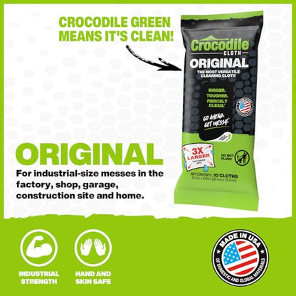 Crocodile Cloth Original Cleaning Wipes – 480 Count (48 Packs of 10 Count) 15” x 10” Hand & Tool Industrial Cleaning Wipes – Perfect for Businesses and Contractors, Safe on Hands & Skin