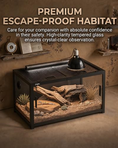 48 Gallon Reptile Tank, Gecko Reptile Enclosure Front Sliding Door | Stackable ventilation Gecko reptile terrariums Tank anti-escape locks and no-fingerprint handles humidification atomization - color: Black, size: 48 Gallon
