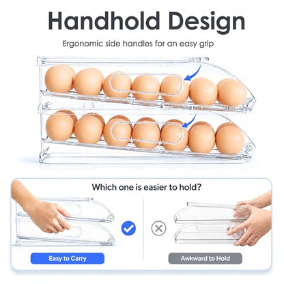 SMRCAD 12-Egg Dispenser with Silicone Bumpers, Auto-Rolling, Stackable | BPA-free food-grade PET | Stackable with lid | Built-in handle | Fits Large to Jumbo Eggs | Hand wash only - size: 1 Layer Holder 12 Eggs(M SIZE)
