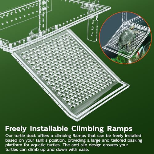 13" Hanging Acrylic Turtle Platform with Ramps | Adjustable hanging acrylic dock with attachable ramps. Solid clamp ensures stable placement on aquatic turtle tank rims - size: 13 x 6.9 Inch