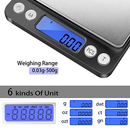 Fuzion Digital Gram Scale .01 Gram Accuracy, 500g Digital Jewelry Scale | Small Kitchen Food Scale with 2 Trays for Powder, Coffee, Gold, Coin, Small Reptile - Weight Gram and Oz - color: Black