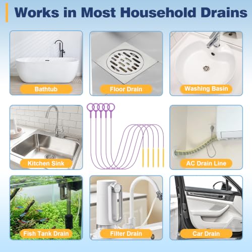 Drain Snake 35-Inch, Reusable Drain Clog Remover for Shower Drain, 5 Pack | Break-Resistant Metal Sink Snake with Nylon Layer, Flexible 0.23" Slim Drain Cleaner Tool for Bathroom, Bathtub, Kitchen Sink