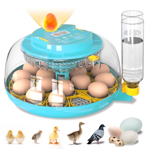 Incubators for Hatching Eggs, 18 Eggs Incubator with Automatic Egg Turning and Temperature Humidity Control, Egg Candler with 360° Viewing for Home, Farm, Classroom, Hatching Chicken, Duck,Quail,Goose