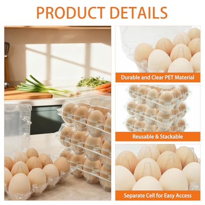 100 Pack 3x4 Plastic Egg Cartons Bulk 12 Count Clear, Reusable Stackable Dozen Chicken Eggs Containers Holders for Storage, Family, Farm Markets and Commercial Display