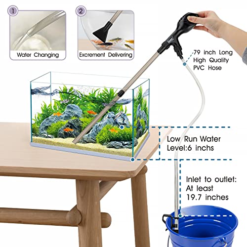 hygger Small Gravel Vacuum for Aquarium, Manual 80GPH Aquarium Gravel Cleaner Low Water Level Water Changer Fish Tank Cleaner with Pinch or Grip Run in Seconds Suction Ball Adjustable Length - size: S