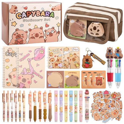 Ulema 80pcs Cute Capybara Stationery Set Birthday Capybara Gifts for Boys Girls Back to School and Classroom Rewards Kawaii School Supplies with Capibara Stuff. - style: Capybara