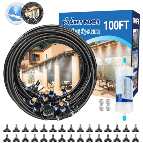Misters for Outside Patio, Outdoor Water Misting System,100FT|30M. | Backyard Mist Cooling Kit for Garden,Greenhouse,Fan,Deck,Umbrella - color: Black, size: 100FT-Flt