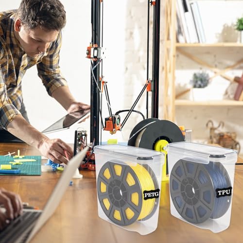 Klmnop 4 Pack Filament Storage Box, Portable 3D Printing Filament Container with Labels & Pen, Water-Proof and Dust-Proof Sealing for 200g and 250g Mini Spools Storage(8.1×8.1×3.7Inch)