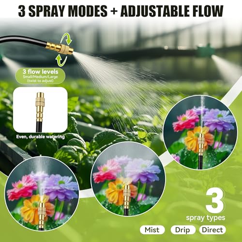 50FT 360° Adjustable Drip Irrigation System Garden Watering System with 12 Nozzles Plant Watering Devices Misting System Greenhouse Accessories for Yard, Lawn - size: 50FT + 12pcs nozzles and connectors
