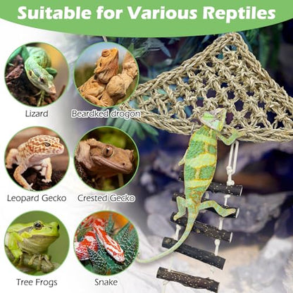 BNOSDM Reptile Hammock Reptile Wooden Ladder Bridge Bearded Dragon Hammock with Suction Cup Lizard Tank Accessories for Chameleon Hermit Crabs Ball Python Gecko Snake