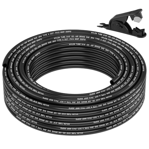 5/16" DOT Air Line, 50FT SAE J844 PA12 Nylon Air Tubing with Cutter | 5/16" DOT-Approved Brake Line, Flexible PA12 Nylon Tubing for Air Suspension Kit, Truck Trailer Brake System & Fluid Transfer - size: 5/16" OD 50FT