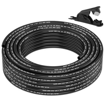 5/16" DOT Air Line, 50FT SAE J844 PA12 Nylon Air Tubing with Cutter | 5/16" DOT-Approved Brake Line, Flexible PA12 Nylon Tubing for Air Suspension Kit, Truck Trailer Brake System & Fluid Transfer - size: 5/16" OD 50FT