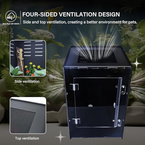 12x12x18 PVC Reptile Terrarium for Crested Gecko and Small Pets | 12x12x18 reptile habitat, three light-blocking sides, clear acrylic front, lockable lid, for crested gecko and small lizards - size: 12"12"18"