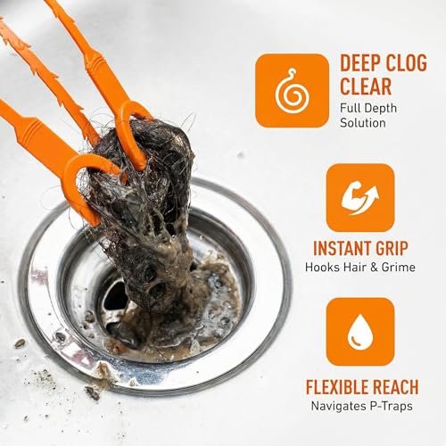 3 PCS Drain Snake Hair Catcher Clog Remover Tool, Shower Snake Hook Sink Unclogger Tool Hair Remover, Drain Clog Remover Cleaning Tools Plumbing Snake for Sewer