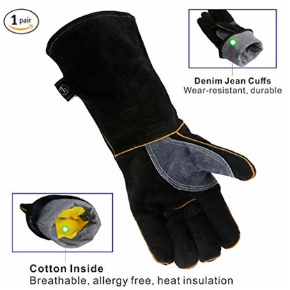 Extreme Heat/Fire Resistant Gloves Leather with Kevlar Stitching, Mitts Perfect for Welding/Oven/Grill/BBQ/Mig/Fireplace/Stove/Pot Holder/Tig Welder/Animal Handling
