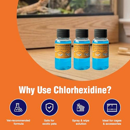 3 Refills of 32 oz Each, Chlorhexidine Solution 2%, Chlorhexidine Cleaning Solution, Chlorhexidine Spray for Reptile Habitats