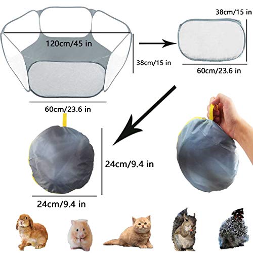 Small Animals Tent,Reptiles Cage,Breathable Transparent Pet Playpen Pop Open Outdoor/Indoor Exercise Fence,Portable Yard Fence (Grey) - color: Grey