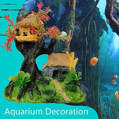 Hamiledyi 4PCS Aquarium Decoration, Fish Tank Artificial Resin Castle Ornaments, Betta Tank Landscape Decorations with Plastic Plants for Shrimp Fish Climbing Hiding - style: Country Rustic