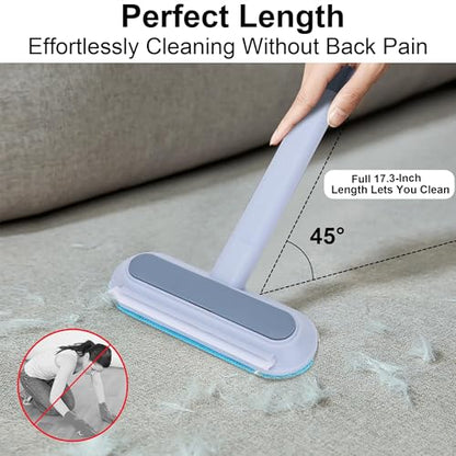 Pet Hair Remover for Furniture, 17.7Inch Reusable Lint Brush for Dog Cat Hair 4-in-1 Multifunctional Fur Removal Tool with Long Handle, Gentle on Couch, Carpet, Car Seat, Bedding and Clothes