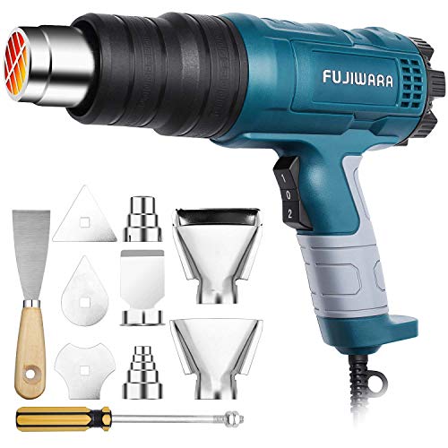 Heat Gun Kit 1500W with Dual-Temperature 5 Nozzles,Hot Air Gun 122ᵒF-1022ᵒF Heating in Seconds for DIY Shrink PVC Tubing/Wrapping/Crafts,Stripping Paint (1500W 2 Gears Temp Setting) - color: 1500w 2 Gears Temp (No Dial, No Digital)