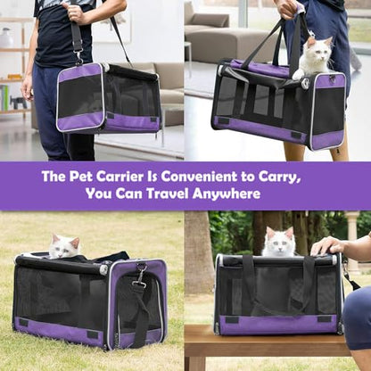 GAPZER Carrying Bag Yorkie Dog Travel Kennel Ventilated Soft Pet Carrier | Privacy Protection Big Kitten Car Travel Cloth Carry Bag up to 20 lbs, Small Animal Portable Mesh Kennel Cage for Vet Visits - color: Purple