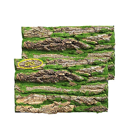 PINVNBY Cork Terrarium Background,Reptile Bark Backdrop Wall Decor and Artificial Moss for Gecko,Lizard,Tortoise,Chameleon (2 Pack) - size: 【2 PCS】