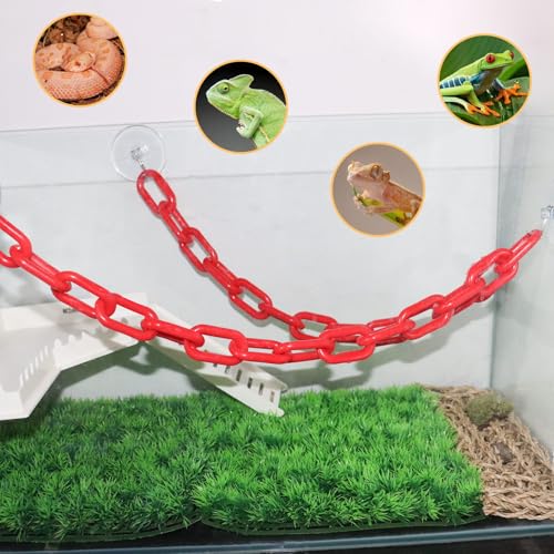 Red Plastic Climbing Chain for Reptiles – Adjustable Jungle Gym with Suction Cups | Terrarium Accessories for Geckos, Tree Frogs, Small Snakes & Arboreal Pets