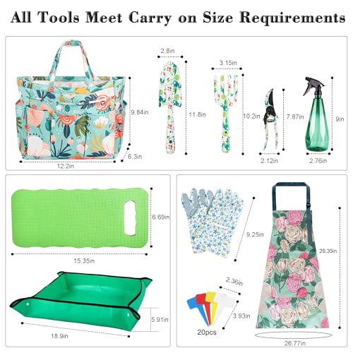 Garden Floral Tool Set with Tote, for Women Plant Lovers | Complete Floral Gardening Tool Kit with Durable Storage Tote, Practical Garden Supplies for Outdoor Planting Care - style: Blue