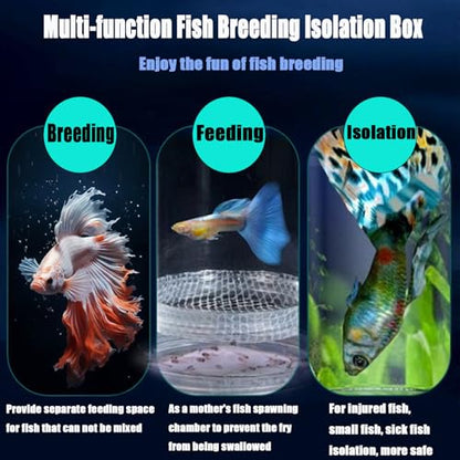 Breeder Box for Fish Tank, Floating Plastic Aquarium Breeding Chamber | Floating Mesh Isolation Hatchery Incubator for Small Fish, Betta Shrimp Clownfish Guppy - Adjustable Nursery Tank Divider