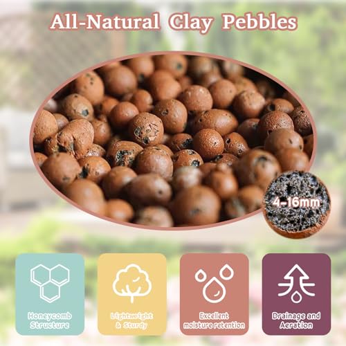8LB Leca Clay Pebbles for Plants, 4mm-16mm Clay Balls for Hydroponic | Drainage, Reusable, Aeration, Moisture Retention, Lightweight, Natural Leca for Orchids, Succulents, Terrariums, Aquaponics - size: 8LB