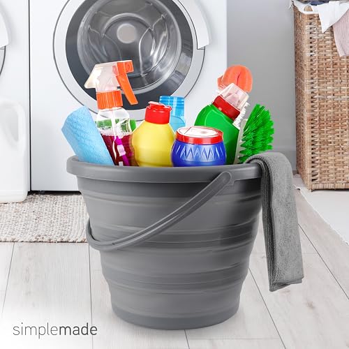 SIMPLEMADE Collapsible Bucket Cleaning Set - Includes 2 Foldable Buckets, Spray Bottle, Rag, Scrubbing Brush and Sponge - Holds Up to 10 liters, Easy Storage, All-Purpose Cleaning Solution - color: Gray