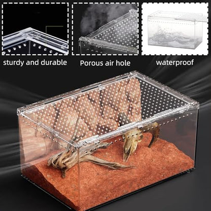 Acrylic Reptile Enclosure, No Assembly Small Reptile Breeding Box for Insect Tarantula Hermit Crab Jumping Spider (12x8x6 in) - size: 12x 8x 6 inch
