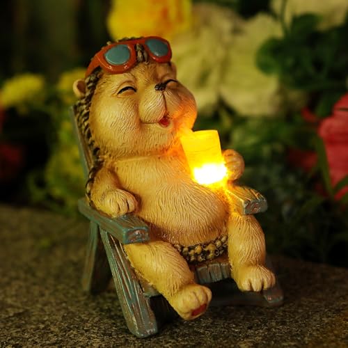 FOXMIS Hedgehog Statue Outdoor Solar Garden Decor for Outside Lawn Yard Patio, Home Office Decorations Indoor Lights, Ideal Ornaments Birthday Gifts for Mom Women Grandma - color: Brown