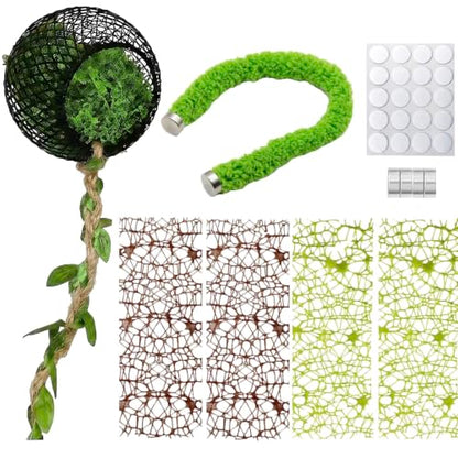 6PCS Magnetic Jumping Spider Hideout & Climbing Mesh Set(D) | Complete Enclosure Accessories Kit with Moss Hideout, Climbing & Hiding Decor for Small Reptiles, Tarantulas, Mantises